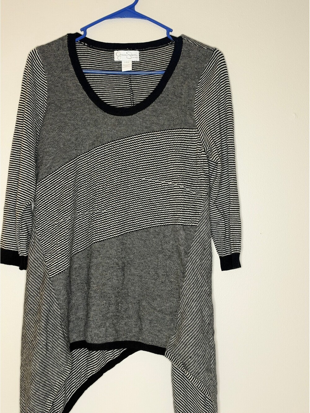 Gray Black Asymmetrical Hem Tunic Short Sleeve